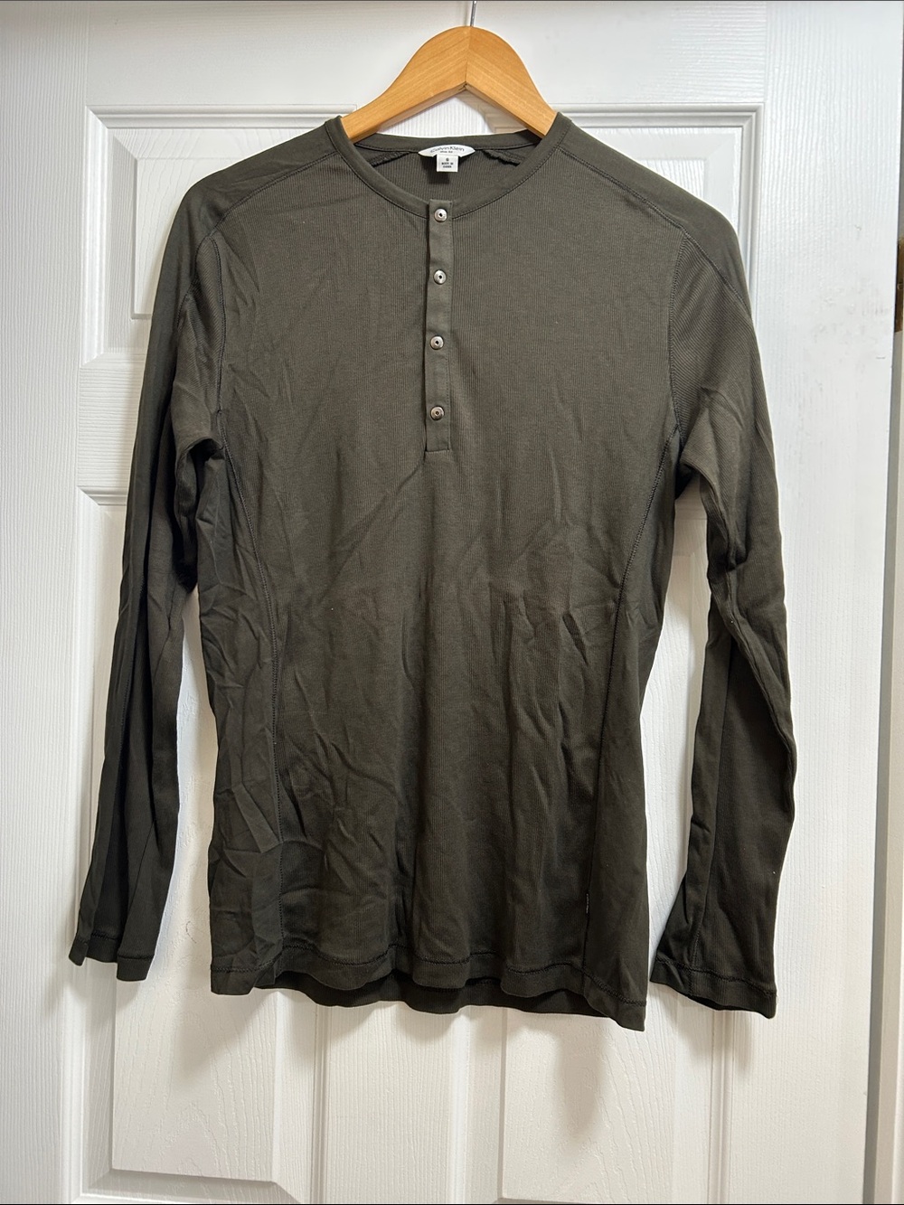 Calvin Klein Long-Sleeve Henley in Olive